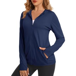 imageMAGCOMSEN Jackets for Women Full Zip Up Lightweight Long Sleeve UPF 50 Workout Workout Sun Protection HoodieNavy
