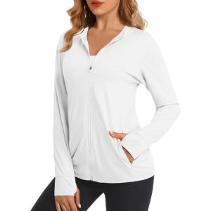 imageMAGCOMSEN Jackets for Women Full Zip Up Lightweight Long Sleeve UPF 50 Workout Workout Sun Protection HoodieWhite