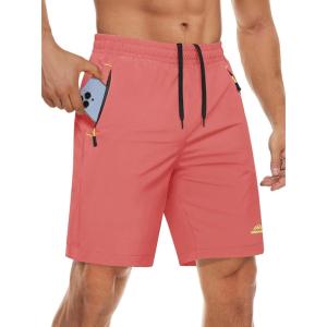 imageMAGCOMSEN Mens Athletic Running Shorts 9quot Quick Dry Lightweight Sport Workout Hiking Gym Shorts with Zipper PocketsWatermelon Red