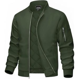 imageMAGCOMSEN Mens Bomber Jacket Casual Windproof Quilted Jacket Full Zip Windbreaker Winter Warm Varsity Jacket with PocketsArmy Green