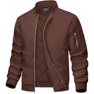 imageMAGCOMSEN Mens Bomber Jacket Casual Windproof Quilted Jacket Full Zip Windbreaker Winter Warm Varsity Jacket with PocketsCoffee