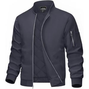 imageMAGCOMSEN Mens Bomber Jacket Casual Windproof Quilted Jacket Full Zip Windbreaker Winter Warm Varsity Jacket with PocketsDark Grey