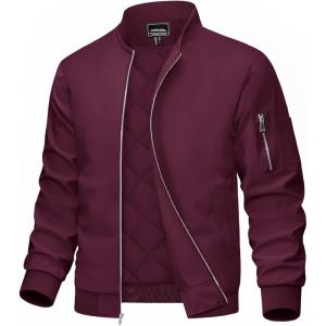 imageMAGCOMSEN Mens Bomber Jacket Casual Windproof Quilted Jacket Full Zip Windbreaker Winter Warm Varsity Jacket with PocketsWine Red