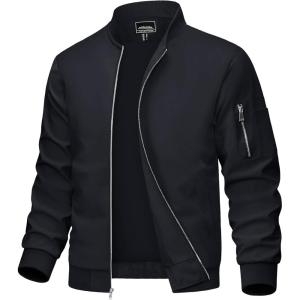 imageMAGCOMSEN Mens Bomber Jacket Lightweight Casual Windbreaker Spring Fall Zip Up Coat with 5 Pocket01 Black
