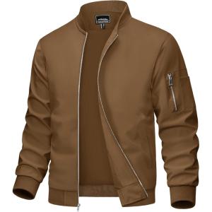 imageMAGCOMSEN Mens Bomber Jacket Lightweight Casual Windbreaker Spring Fall Zip Up Coat with 5 Pocket01 Brown
