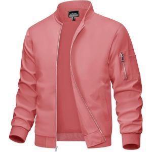 imageMAGCOMSEN Mens Bomber Jacket Lightweight Casual Windbreaker Spring Fall Zip Up Coat with 5 Pocket01 Grey Pink