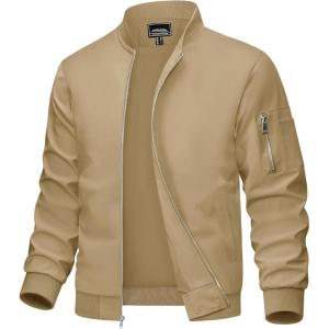 imageMAGCOMSEN Mens Bomber Jacket Lightweight Casual Windbreaker Spring Fall Zip Up Coat with 5 Pocket01 Khaki