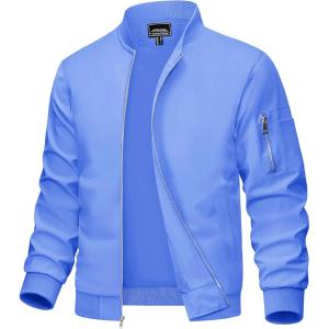 imageMAGCOMSEN Mens Bomber Jacket Lightweight Casual Windbreaker Spring Fall Zip Up Coat with 5 Pocket01 Light Blue