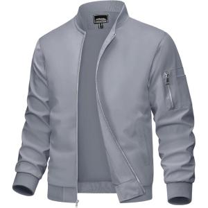 imageMAGCOMSEN Mens Bomber Jacket Lightweight Casual Windbreaker Spring Fall Zip Up Coat with 5 Pocket01 Light Grey