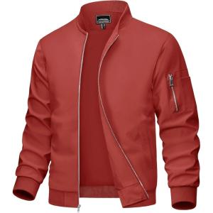 imageMAGCOMSEN Mens Bomber Jacket Lightweight Casual Windbreaker Spring Fall Zip Up Coat with 5 Pocket01 Orange Red