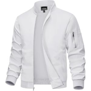 imageMAGCOMSEN Mens Bomber Jacket Lightweight Casual Windbreaker Spring Fall Zip Up Coat with 5 Pocket01 White