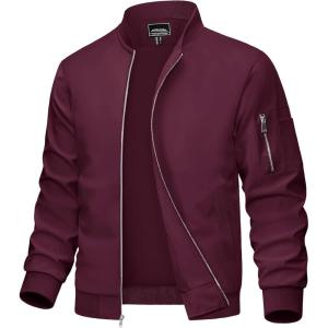 imageMAGCOMSEN Mens Bomber Jacket Lightweight Casual Windbreaker Spring Fall Zip Up Coat with 5 Pocket01 Wine Red