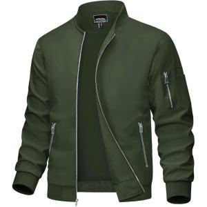 imageMAGCOMSEN Mens Bomber Jacket Lightweight Casual Windbreaker Spring Fall Zip Up Coat with 5 Pocket02 Army Green