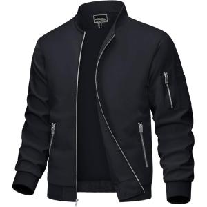 imageMAGCOMSEN Mens Bomber Jacket Lightweight Casual Windbreaker Spring Fall Zip Up Coat with 5 Pocket02 Black