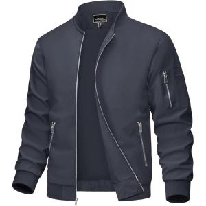imageMAGCOMSEN Mens Bomber Jacket Lightweight Casual Windbreaker Spring Fall Zip Up Coat with 5 Pocket02 Dark Grey