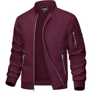 imageMAGCOMSEN Mens Bomber Jacket Lightweight Casual Windbreaker Spring Fall Zip Up Coat with 5 Pocket02 Wine Red