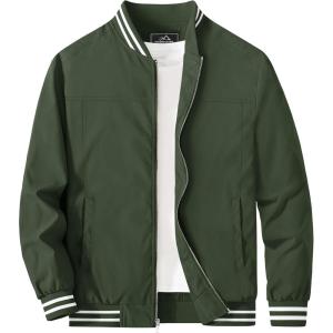 imageMAGCOMSEN Mens Bomber Jacket Lightweight Windbreaker Jackets Zip Up Windproof Jackets Casual Spring Fall Coat for GolfArmy Green