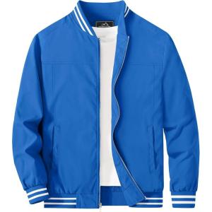 imageMAGCOMSEN Mens Bomber Jacket Lightweight Windbreaker Jackets Zip Up Windproof Jackets Casual Spring Fall Coat for GolfBlue