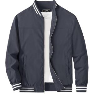 imageMAGCOMSEN Mens Bomber Jacket Lightweight Windbreaker Jackets Zip Up Windproof Jackets Casual Spring Fall Coat for GolfGrey