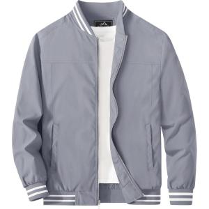 imageMAGCOMSEN Mens Bomber Jacket Lightweight Windbreaker Jackets Zip Up Windproof Jackets Casual Spring Fall Coat for GolfLight Grey