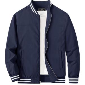 imageMAGCOMSEN Mens Bomber Jacket Lightweight Windbreaker Jackets Zip Up Windproof Jackets Casual Spring Fall Coat for GolfNavy
