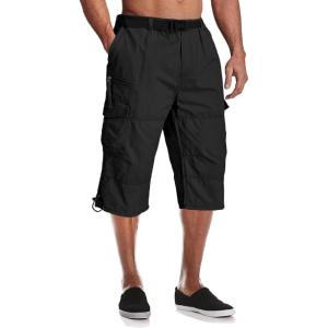 imageMAGCOMSEN Mens Cargo Shorts Long Capri Elastic Below The Knee 34 Cotton Casual Summer Shorts with PocketsBlack