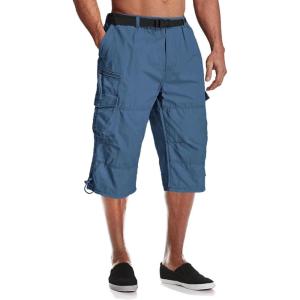 imageMAGCOMSEN Mens Cargo Shorts Long Capri Elastic Below The Knee 34 Cotton Casual Summer Shorts with PocketsBlue Grey