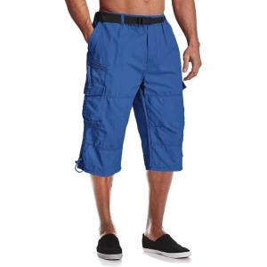 imageMAGCOMSEN Mens Cargo Shorts Long Capri Elastic Below The Knee 34 Cotton Casual Summer Shorts with PocketsBright Blue
