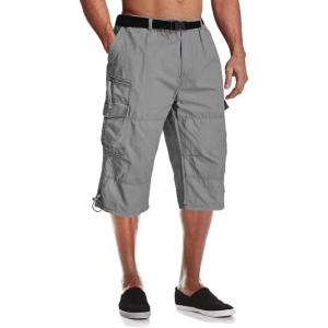 imageMAGCOMSEN Mens Cargo Shorts Long Capri Elastic Below The Knee 34 Cotton Casual Summer Shorts with PocketsLight Grey