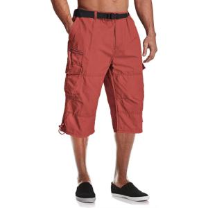 imageMAGCOMSEN Mens Cargo Shorts Long Capri Elastic Below The Knee 34 Cotton Casual Summer Shorts with PocketsRed