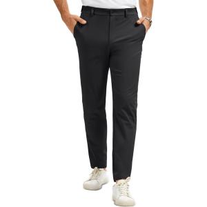imageMAGCOMSEN Mens Casual Pants Straight Legs Flat Front Pants Waterproof Stretch Waist Trousers for GolfBlack