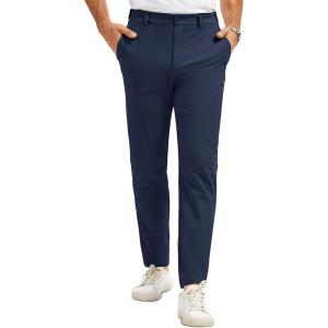 imageMAGCOMSEN Mens Casual Pants Straight Legs Flat Front Pants Waterproof Stretch Waist Trousers for GolfNavy