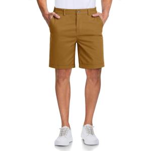 imageMAGCOMSEN Mens Casual Shorts 7 Inch Cotton Flat Front Shorts Lightweight Elastic Waist Summer Dress Shorts with PocketsTurmeric