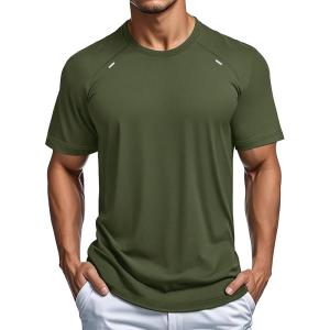 imageMAGCOMSEN Mens Dry Fit Shirts Mesh Short Sleeve Athletic Lightweight Workout Performance Hiking ShirtArmygreen