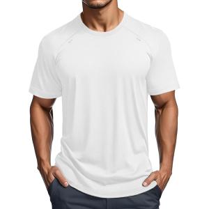 imageMAGCOMSEN Mens Dry Fit Shirts Mesh Short Sleeve Athletic Lightweight Workout Performance Hiking ShirtWhite