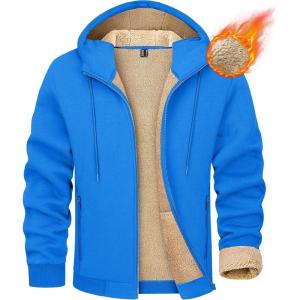 imageMAGCOMSEN Mens Fleece Hoodie Sherpa Jacket Full Zip Warm Fuzzy Windproof Winter Coats Hooded OutwearAzure