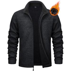 imageMAGCOMSEN Mens Fleece Jacket Lightweight Full Zip Jackets Casual Soft Warm Winter Coats Zip Up Sweater with PocketsBlack Heather
