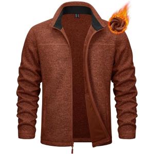 imageMAGCOMSEN Mens Fleece Jacket Lightweight Full Zip Jackets Casual Soft Warm Winter Coats Zip Up Sweater with PocketsBrick Red Heather