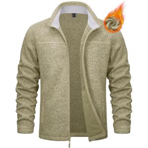 imageMAGCOMSEN Mens Fleece Jacket Lightweight Full Zip Jackets Casual Soft Warm Winter Coats Zip Up Sweater with PocketsLight Yellow Heather