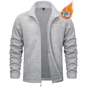 imageMAGCOMSEN Mens Fleece Jacket Lightweight Full Zip Jackets Casual Soft Warm Winter Coats Zip Up Sweater with PocketsWhite Heather