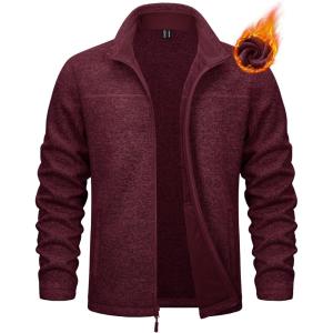 imageMAGCOMSEN Mens Fleece Jacket Lightweight Full Zip Jackets Casual Soft Warm Winter Coats Zip Up Sweater with PocketsWine Red Heather