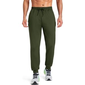 imageMAGCOMSEN Mens Fleece Joggers with Pockets Winter Warm Pants Workout Athletic Gym Sweatpants for MenArmy Green