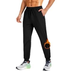 imageMAGCOMSEN Mens Fleece Joggers with Pockets Winter Warm Pants Workout Athletic Gym Sweatpants for MenBlack
