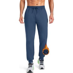 imageMAGCOMSEN Mens Fleece Joggers with Pockets Winter Warm Pants Workout Athletic Gym Sweatpants for MenBlue Grey