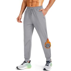 imageMAGCOMSEN Mens Fleece Joggers with Pockets Winter Warm Pants Workout Athletic Gym Sweatpants for MenLight Grey