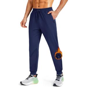 imageMAGCOMSEN Mens Fleece Joggers with Pockets Winter Warm Pants Workout Athletic Gym Sweatpants for MenNavy