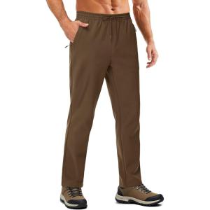 imageMAGCOMSEN Mens Fleece Lined Sweatpants with Zipper Pockets Athletic Workout Running Winter Water Resistant PantsDark Brown