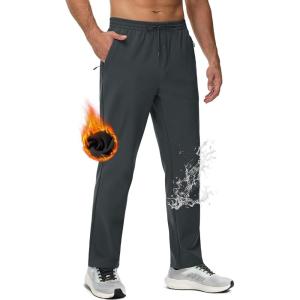 imageMAGCOMSEN Mens Fleece Lined Sweatpants with Zipper Pockets Athletic Workout Running Winter Water Resistant PantsDark Grey