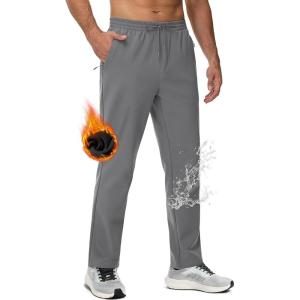 imageMAGCOMSEN Mens Fleece Lined Sweatpants with Zipper Pockets Athletic Workout Running Winter Water Resistant PantsMedium Grey