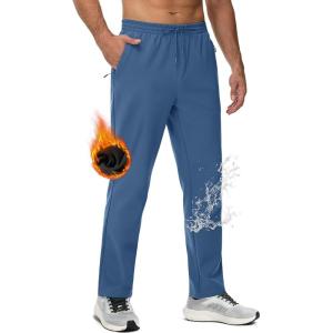 imageMAGCOMSEN Mens Fleece Lined Sweatpants with Zipper Pockets Athletic Workout Running Winter Water Resistant PantsSky Blue
